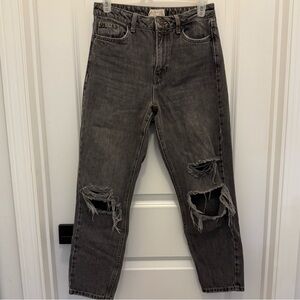 Topshop Gray / Black Distressed Mom Denim Jeans
